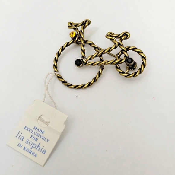Lia Sophia Bicycle "Joy Ride" Pin Brooch With Gemstones Metal Bike Boxed NWT - Picture 5 of 6